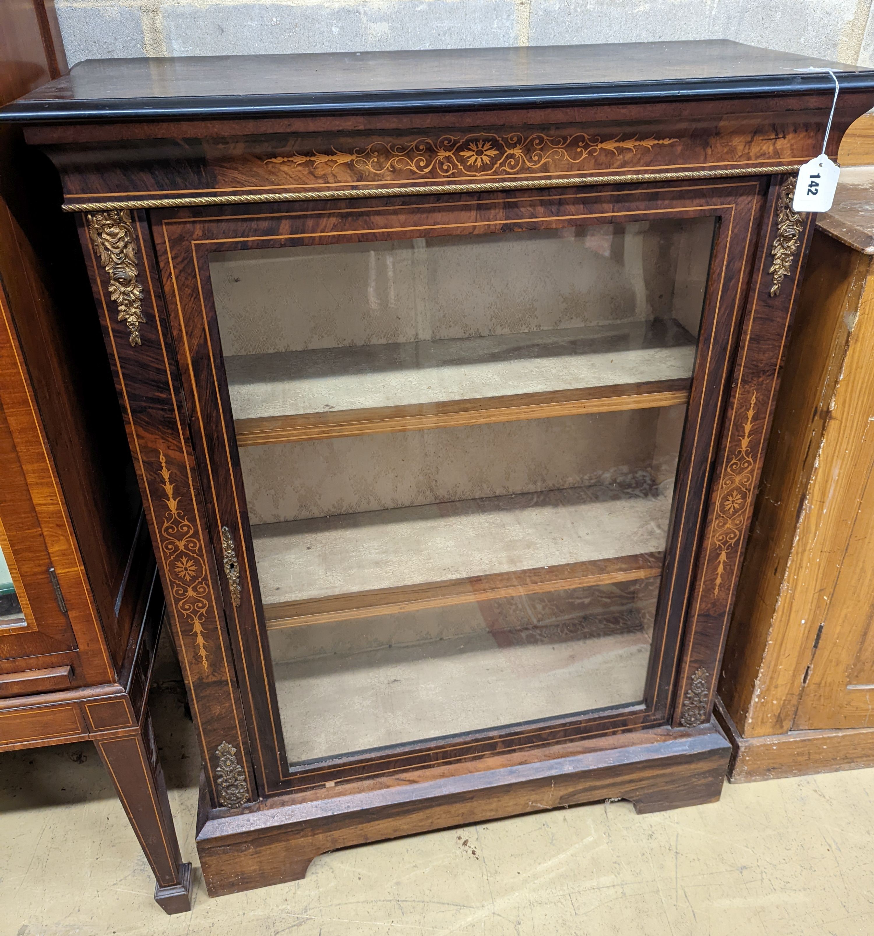 A late Victorian gilt metal mounted walnut pier cabinet, width 83cm, depth 34cm, height 108cm
